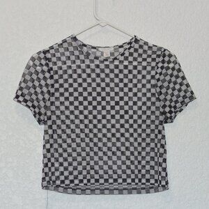 Womens Full Tilt Black and White Checkered Mesh Shirt Size S